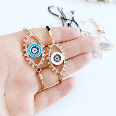 Eye shaped Evil Eye Bracelet, Adjustable Greek Evil Eye Bracelet, Rose Gold - Evileyefavor