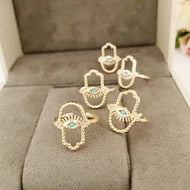 Hamsa Hand Ring, Evil Eye Ring, Adjustable Ring, Gold Ring, Lucky Evil Eye Ring