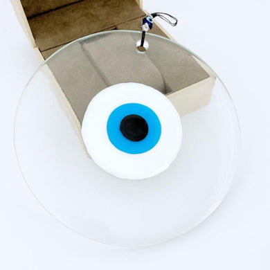 Clear Evil Eye Bead, Handmade Glass Evil Eye Wall Hanging, Murano Glass