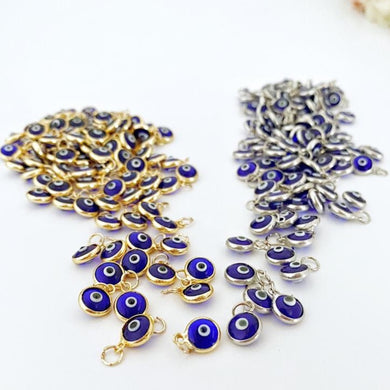 Navy Blue Evil Eye Charm, 6mm, 5 pcs, Tiny Evil Eye Charm, DIY Jewelry Supply