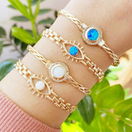 Gold Evil Eye Bracelet, Opal Evil Eye Bracelet, Cuff Bracelet, Evil Eye Jewelry - Evileyefavor