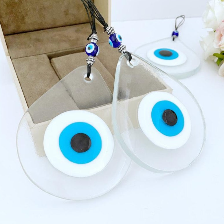 Blue Evil Eye Wall Hanging, Evil Eye Home Decor, Fused Glass Bead
