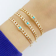 Gold Cuff Bracelet, Evil Eye Charm Bracelet, Stacking Bangle, Curb Chain Bracelet