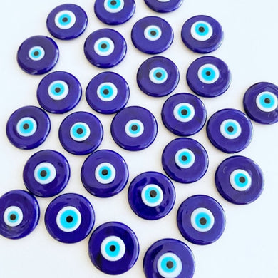 15mm Blue Evil Eye Cabochons, Handmade Glass Evil Eye Cabs, DIY Jewelry