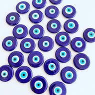 15mm Blue Evil Eye Cabochons, Handmade Glass Evil Eye Cabs, DIY Jewelry - Evileyefavor