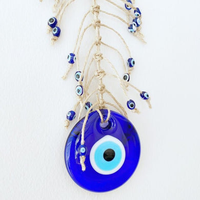 Evil eye wall hanging, macrame wall decor, blue evil eye