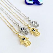 Hamsa Evil Eye Necklace, Gold Silver Hamsa Necklace, Lucky Necklace