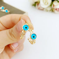 Evil Eye Hoop Earrings, Chunky Gold Hoops, Dainty Earrings, Blue Evil Eye Bead
