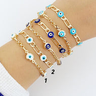 Evil Eye Bracelet, Gold Link Chain Bracelet, Evil Eye Jewelry, Blue White Eye