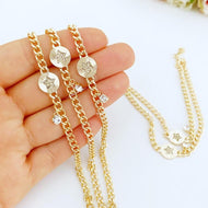 Gold Link Chain Bracelet, Star Bracelet with CZ, Zircon Charm Bracelet