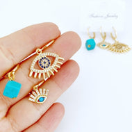 Evil Eye Earrings, 3 pcs Set Earrings, Gold Earrings, Hoop Earrings, Zircon Charm