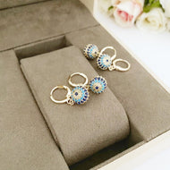 Gold Dangle Evil Eye Earrings, Evil Eye Ball Earrings, Evil Eye Hoop Earrings