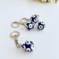 Glass Evil Eye Keychain, Silver Keychain, Lucky Glass Evil Eye Keychain