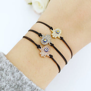 Evil eye bracelet, hamsa charm bracelet, evil eye beads, black string bracelet