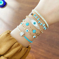 Gold Evil Eye Bracelet, Evil Eye Chain Bracelet, Seed Beads Bracelet