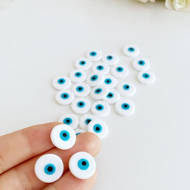 White Evil Eye Cabochons, 15mm Murano Glass Cabochon