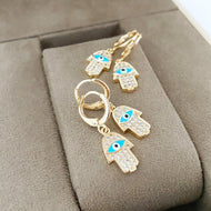 Hamsa Evil Eye Earrings, Gold Hoop Earrings, Hamsa Hand Charm, Hamsa Jewelry - Evileyefavor