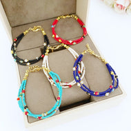 Seed Beads Bracelet, Blue White Red Beads, Miyuki Bracelet, Dainty Bracelet,