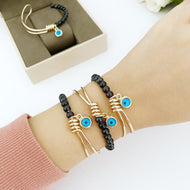 Elegant Evil Eye Bracelet, Gold Cuff Bracelet, Seed Beads Bracelet
