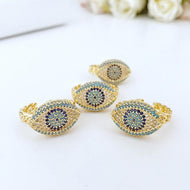 Elegant Gold Ring, Evil Eye Ring, Adjustable Signet Ring, Zircon Charm Ring - Evileyefavor