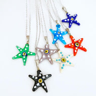 Murano Evil Eye Necklace, Handmade Glass Starfish Pendant, Evil Eye Jewelry