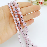Evil Eye Beads, Pale Pink Evil Eye Beads, 6mm to 10mm Round Beads, DIY