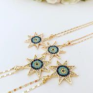 Evil Eye Necklace, North Star Evil Eye Necklace, Zirconia Necklace