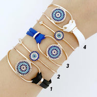 Evil Eye Bracelet, Leather Bracelet, Rose Gold Chain Bracelet, Greek Evil Eye