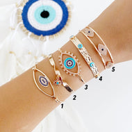Cuff Evil Eye Bracelet, Rose Gold Bracelet Set, Bangle Bracelet