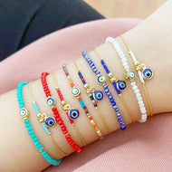 Evil Eye Bead Bracelet, Seed Beads Bracelet, Beaded Evil Eye, Blue Red White Beads