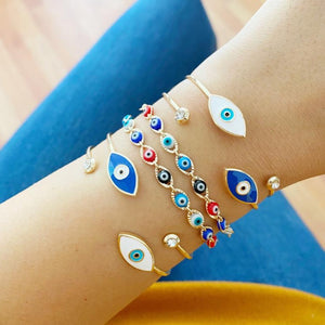 Gold Evil Eye Bracelet, Multi-color Evil Eye Bracelet, Cuff Bracelet