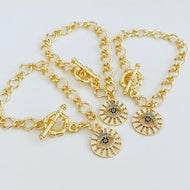 Evil Eye Bracelet, Gold Chain Bracelet, Toggle Bracelet