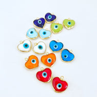 Murano Evil Eye Beads, Glass Heart Beads, Heart Evil Eye Pendant, Handmade Murano Bead