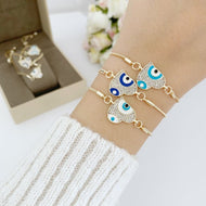 Love Bracelet, Mothers Day Gift, Adjustable Bracelet, Evil Eye Bracelet, Zircon Heart Charm