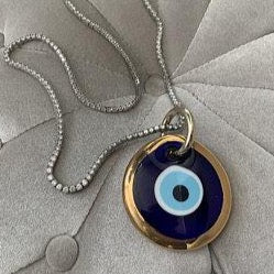 7cm Gold Glass Handmade Evil Eye Bead, Gold Evil Eye Charm