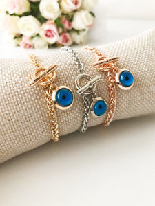 Evil Eye Chain Bracelet, Rose Gold Silver Link Chain Bracelet, Cuban Chain Bracelet - Evileyefavor