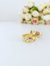 Gold Wide Band Ring, Adjustable Ring, White Stone Ring, Geometric Ring