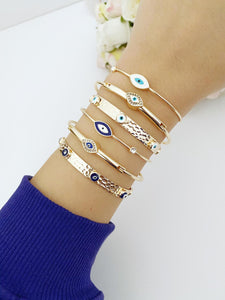 Evil Eye Cuff Bracelet, Gold Evil Eye Jewelry, Bangle Bracelet, Greek Jewelry