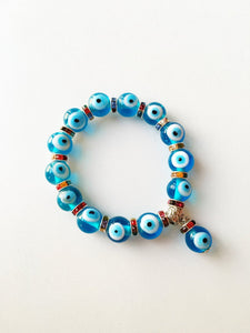 Evil Eye Stretch Bracelet, Glass Turquoise Evil Eye Beaded Bracelet - Evileyefavor