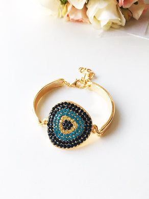 Evil Eye Bracelet, Gold Chain Bracelet, Evil Eye Zircon Charm, Greek Jewelry - Evileyefavor