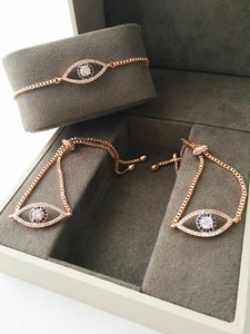 Adjustable Evil Eye Bracelet, Rose Gold Bracelet, Zircon Charm Bracelet - Evileyefavor