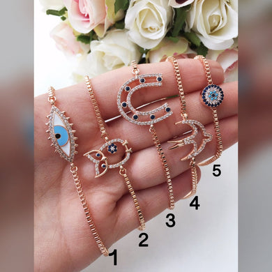 Evil Eye Rose Gold Bracelet, Adjustable Animal Bracelet - Evileyefavor