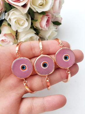 Murano Evil Eye Bracelet, Pink Murano Bracelet, Rose Gold Chain Bracelet - Evileyefavor