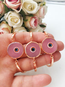 Murano Evil Eye Bracelet, Pink Murano Bracelet, Rose Gold Chain Bracelet - Evileyefavor