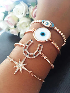 Rose Gold Bracelet Set, Murano Evil Eye Bracelet, Star Horseshoe Bracelet - Evileyefavor