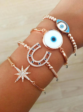 Rose Gold Bracelet Set, Murano Evil Eye Bracelet, Star Horseshoe Bracelet - Evileyefavor