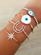 Rose Gold Bracelet Set, Murano Evil Eye Bracelet, Star Horseshoe Bracelet - Evileyefavor