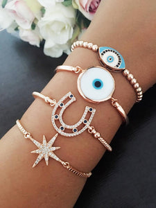 Rose Gold Bracelet Set, Murano Evil Eye Bracelet, Star Horseshoe Bracelet - Evileyefavor