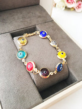 Rainbow Evil Eye Bracelet, Gold Silver Link Chain Bracelet, Glass Evil Eye Bead - Evileyefavor