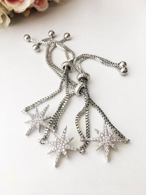 Silver Star Bracelet, Adjustable Zicon Bracelet, Star Jewelry - Evileyefavor